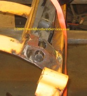 Meyer snow plow C-8 model getting a new pivot tube welded in place